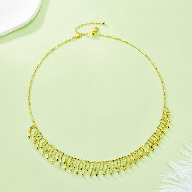 K020款S925银镀18K金意大利蕾丝编织工艺流苏闪珠Necklace