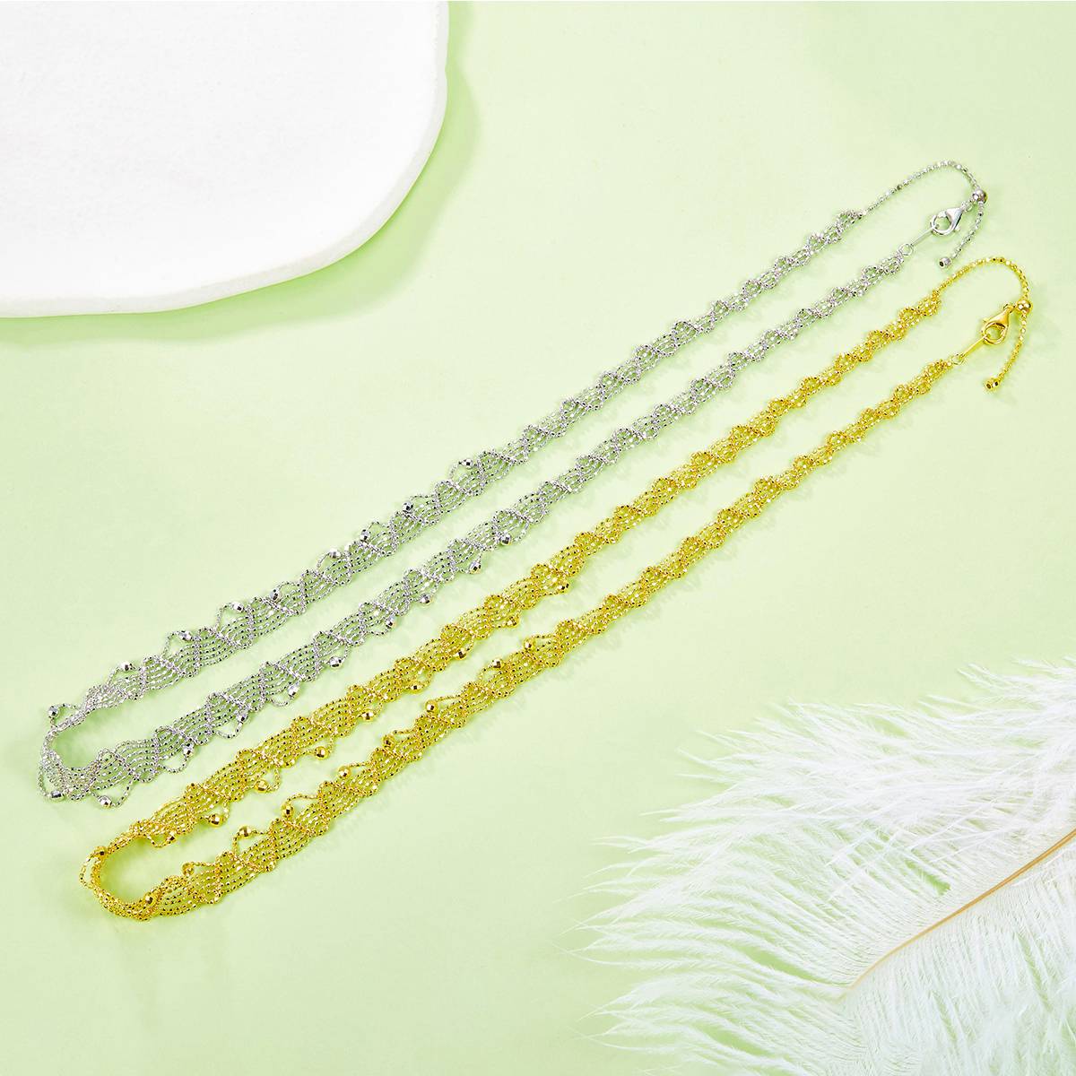 K019款S925银镀18K金意大利蕾丝编织工艺Affordable LuxuryNecklace