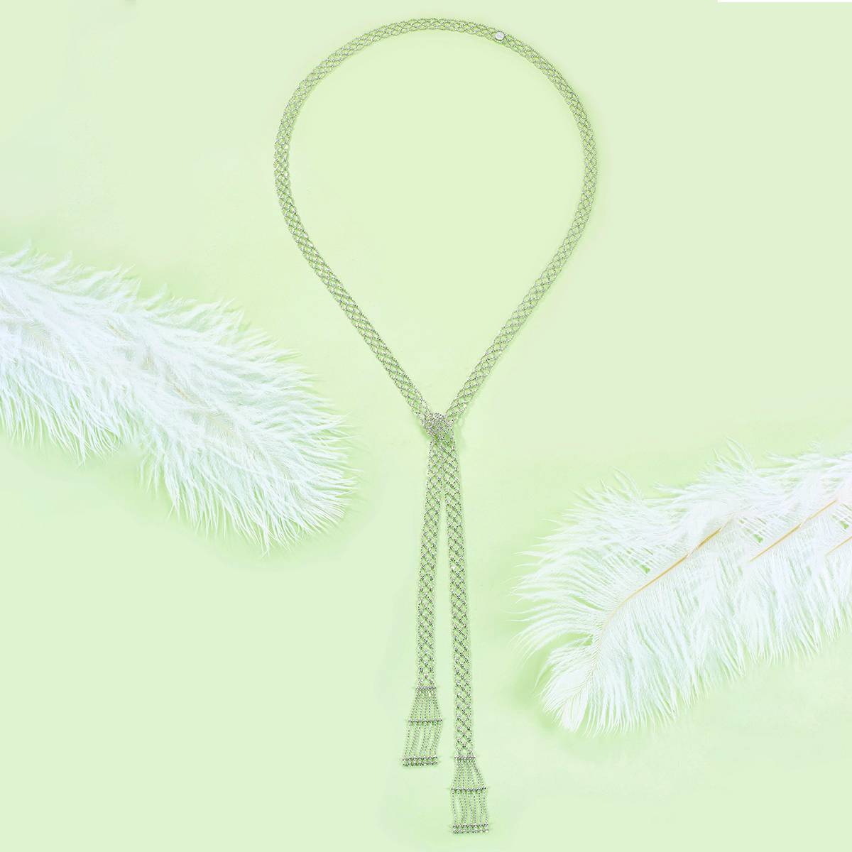 N002款S925银镀18K金意大利蕾丝工艺编制长款Necklace