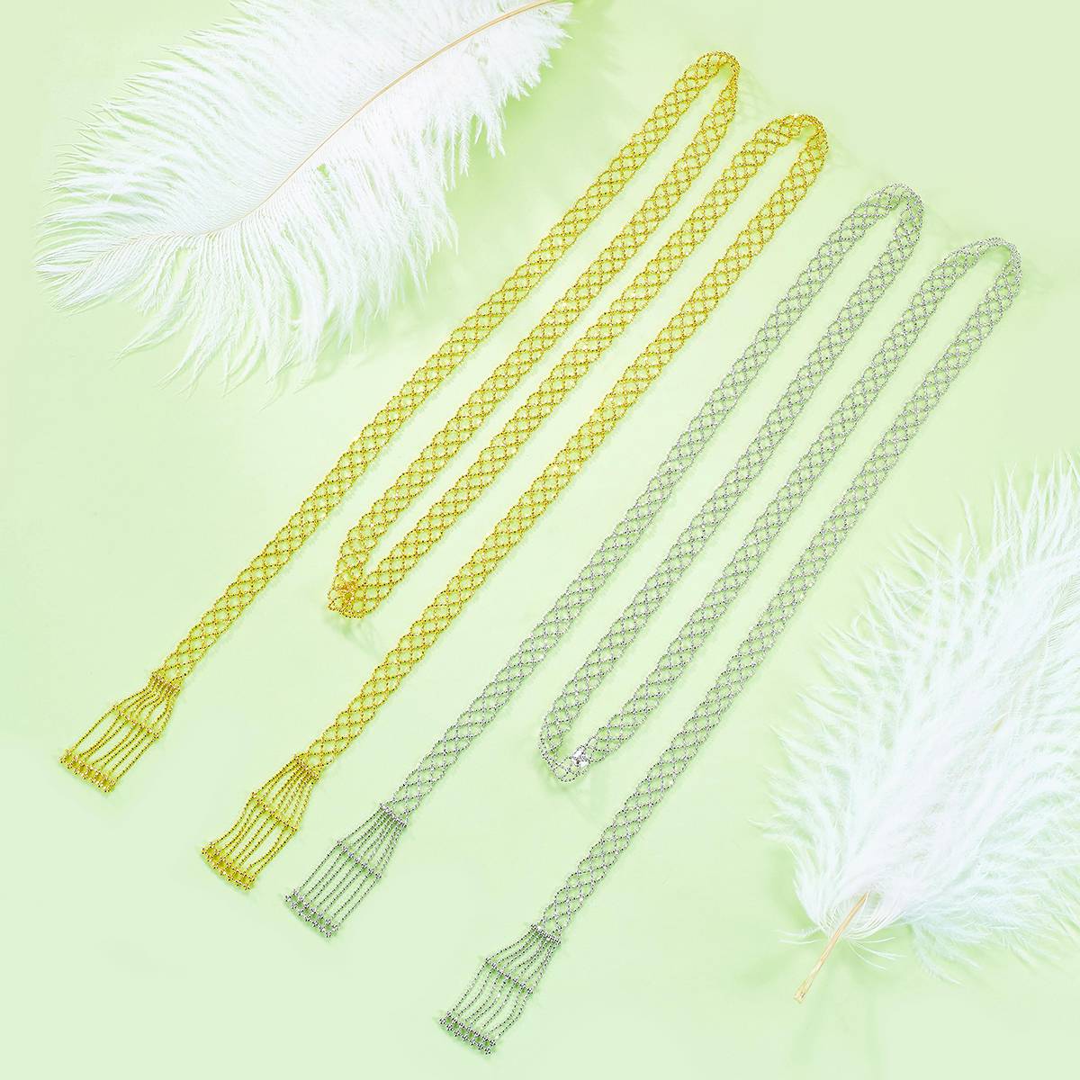 N002款S925银镀18K金意大利蕾丝工艺编制长款Necklace