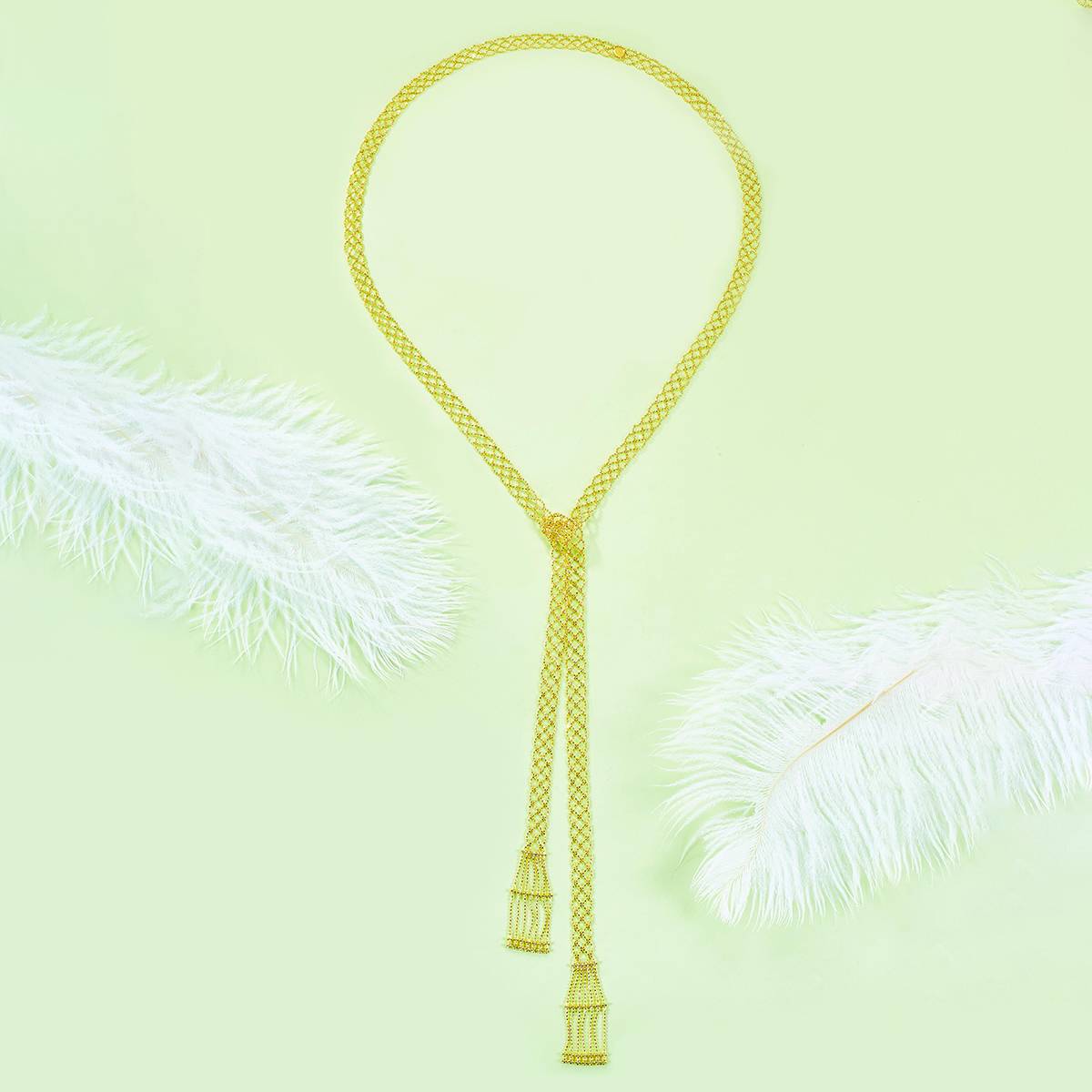 N002款S925银镀18K金意大利蕾丝工艺编制长款Necklace