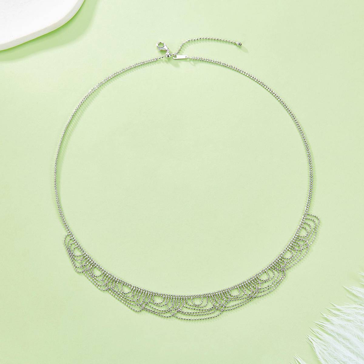 K017款S925银镀18K金意大利蕾丝编织工艺波浪Necklace
