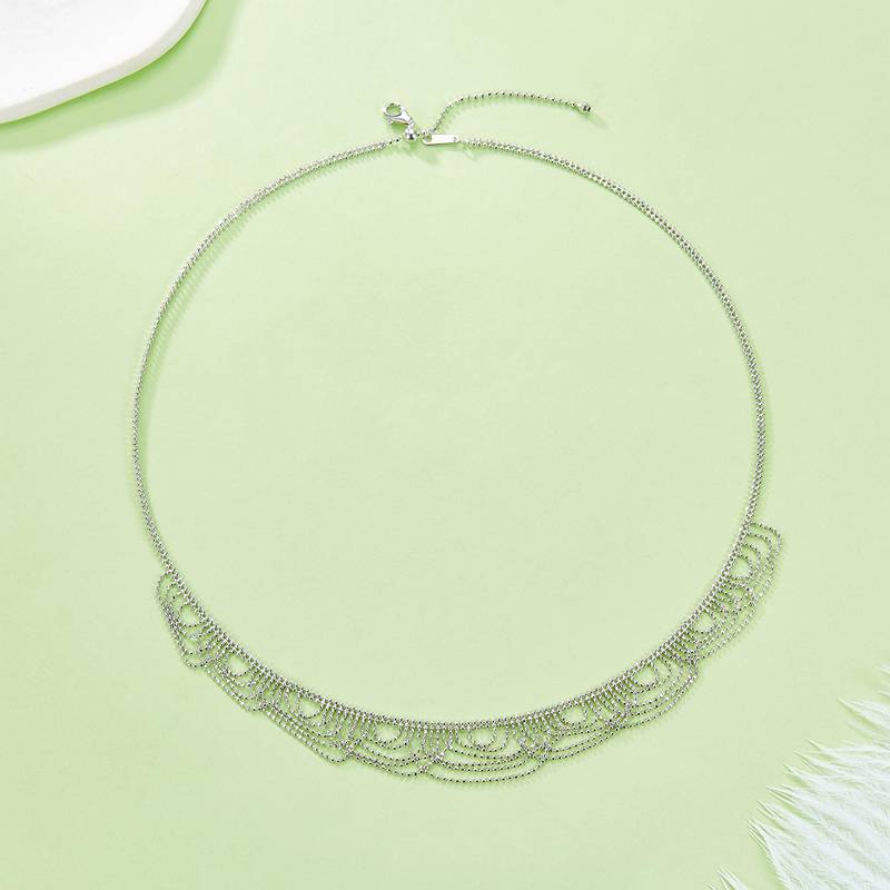 K017款S925银镀18K金意大利蕾丝编织工艺波浪Necklace