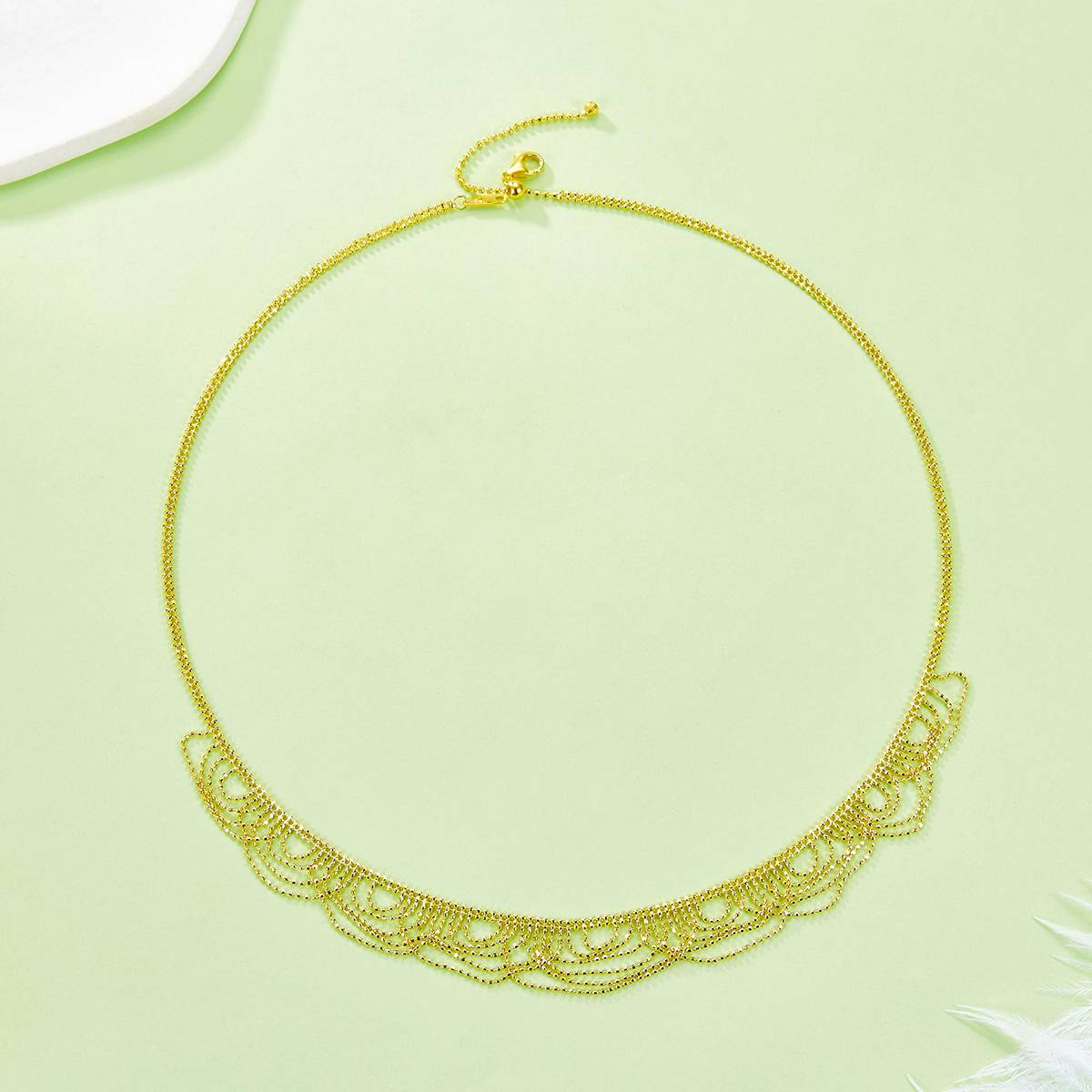 K017款S925银镀18K金意大利蕾丝编织工艺波浪Necklace