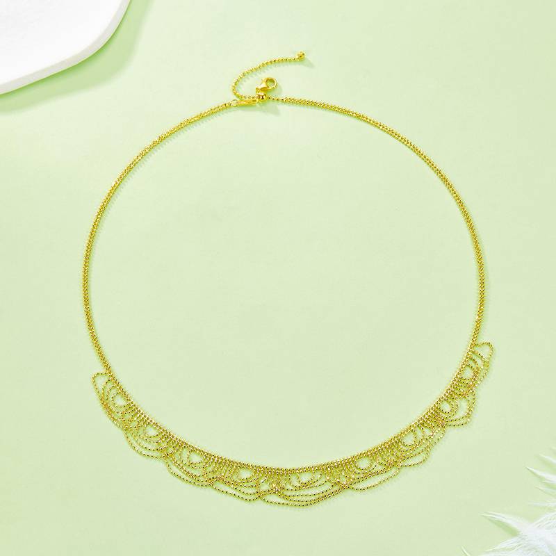 K017款S925银镀18K金意大利蕾丝编织工艺波浪Necklace