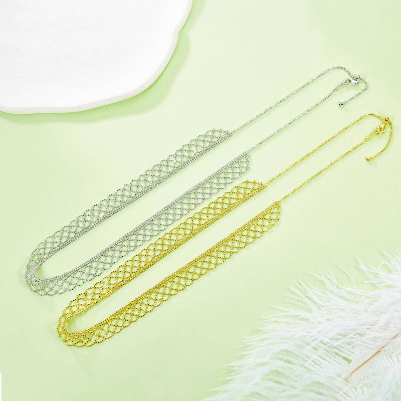 K016款S925银镀18K金意大利蕾丝编织工艺Necklace