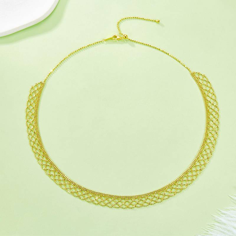 K016款S925银镀18K金意大利蕾丝编织工艺Necklace