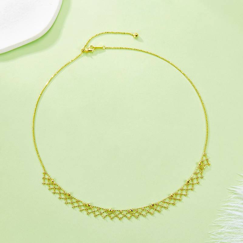 K013款S925银镀18K金意大利蕾丝编织工艺闪珠Necklace