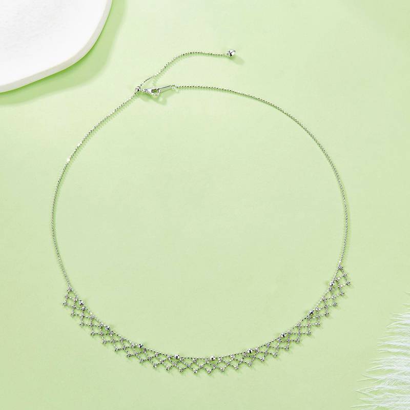 K013款S925银镀18K金意大利蕾丝编织工艺闪珠Necklace