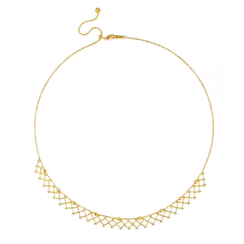 K013款S925银镀18K金意大利蕾丝编织工艺闪珠Necklace