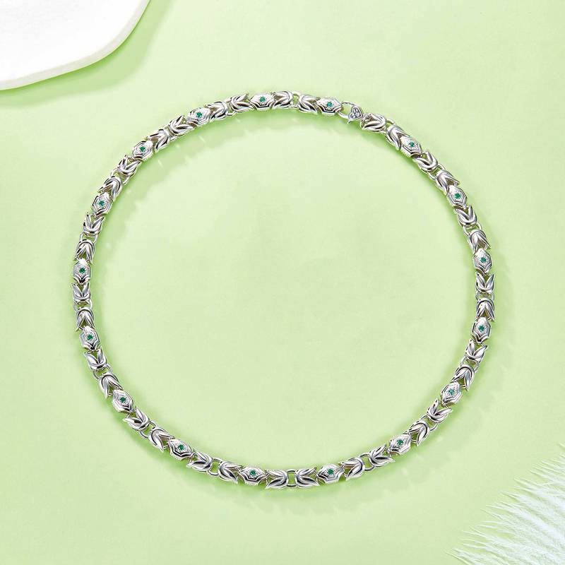 K011款S925银镀18K金培育祖母绿嘻哈风Necklace