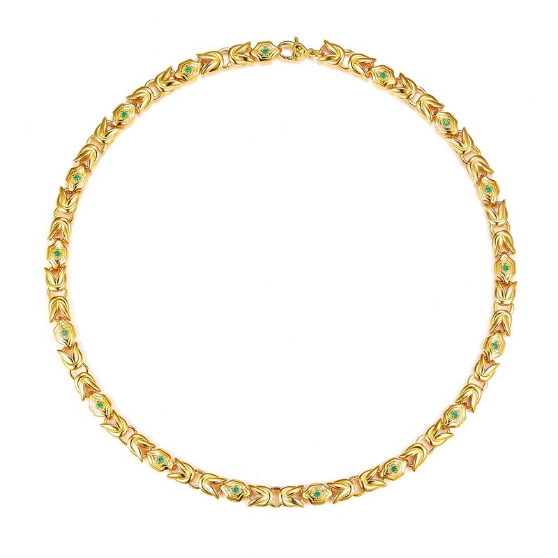 K011款S925银镀18K金培育祖母绿嘻哈风Necklace
