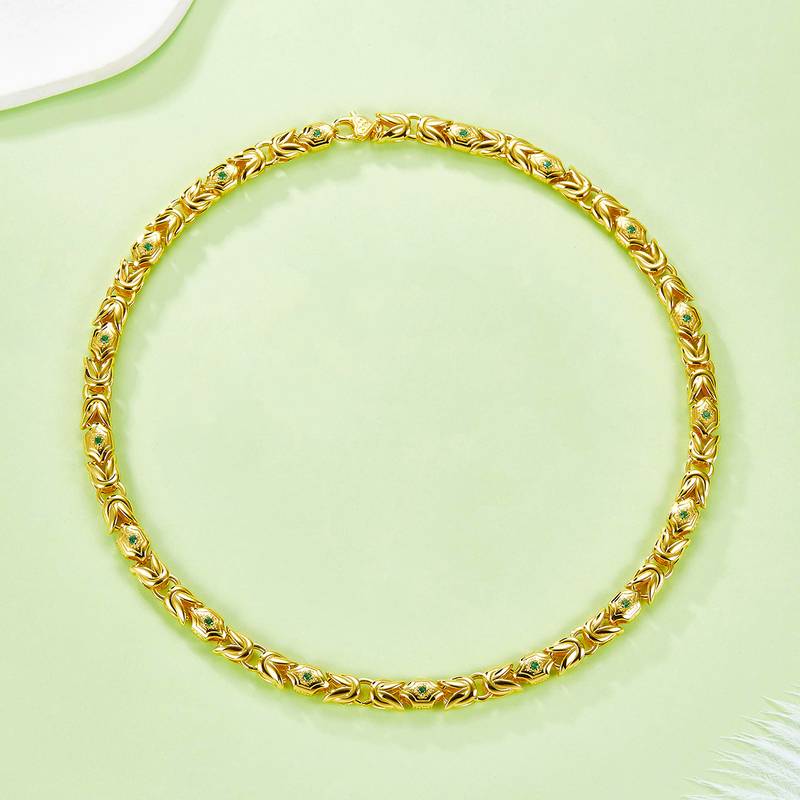 K011款S925银镀18K金培育祖母绿嘻哈风Necklace