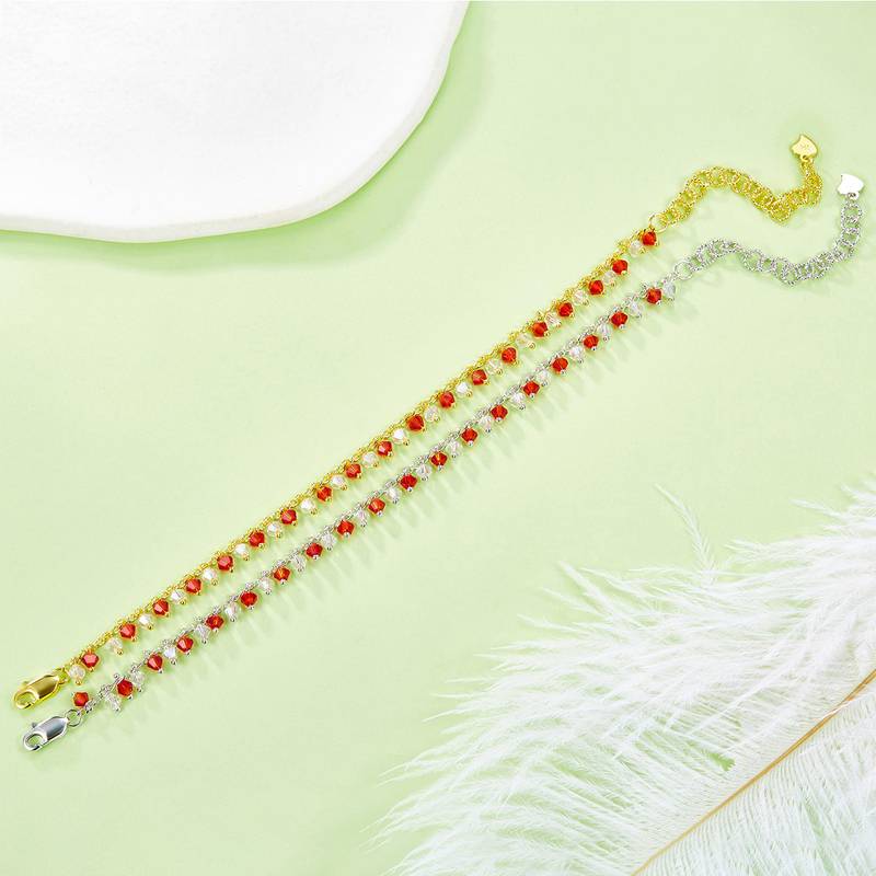 B023款S925银镀18K金灵动橙白色合成水晶Bracelet