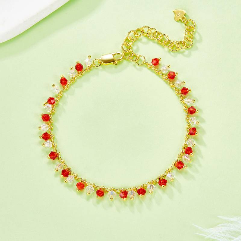 B023款S925银镀18K金灵动橙白色合成水晶Bracelet