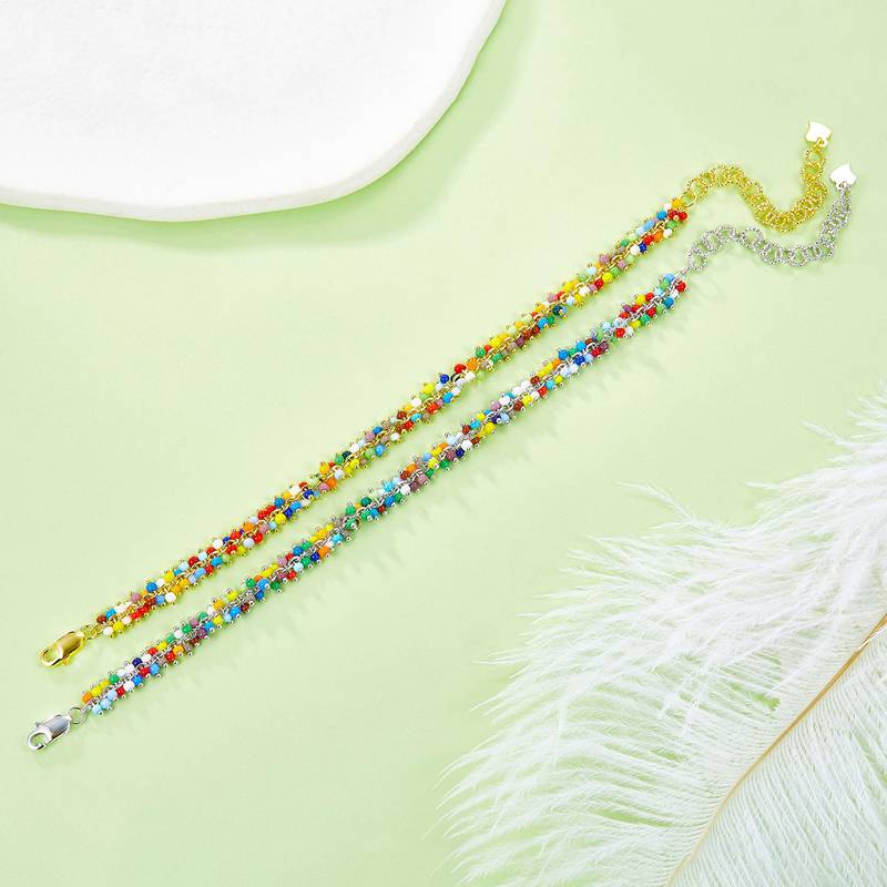 B022款S925银镀18K金五彩缤纷彩珠灵动Bracelet