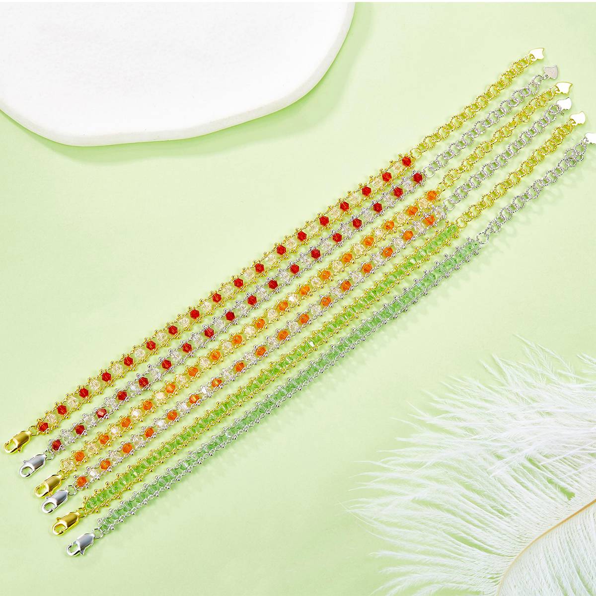 B020/B021/B024款S925银镀18K金合成水晶意大利编织工艺Bracelet