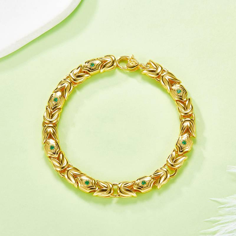 B019款S925银镀18K金培育祖母绿高级Affordable LuxuryBracelet