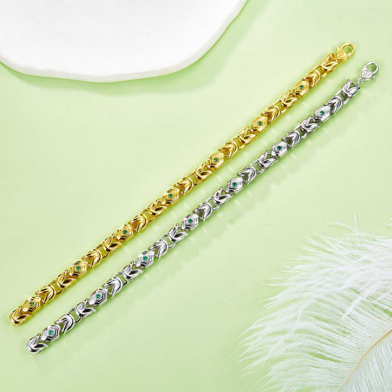 B019款S925银镀18K金培育祖母绿高级Affordable LuxuryBracelet
