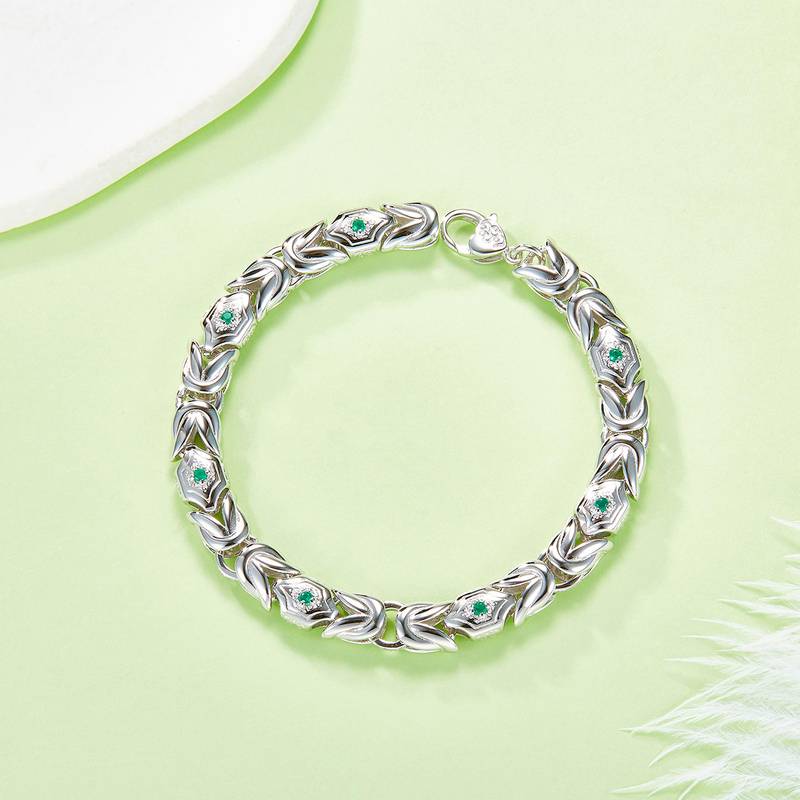 B019款S925银镀18K金培育祖母绿高级Affordable LuxuryBracelet