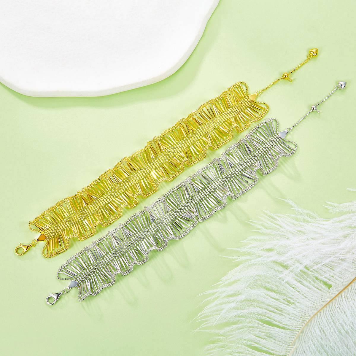 B018款S925银镀18K金意大利蕾丝编织工艺高级Affordable Luxury闪亮Bracelet