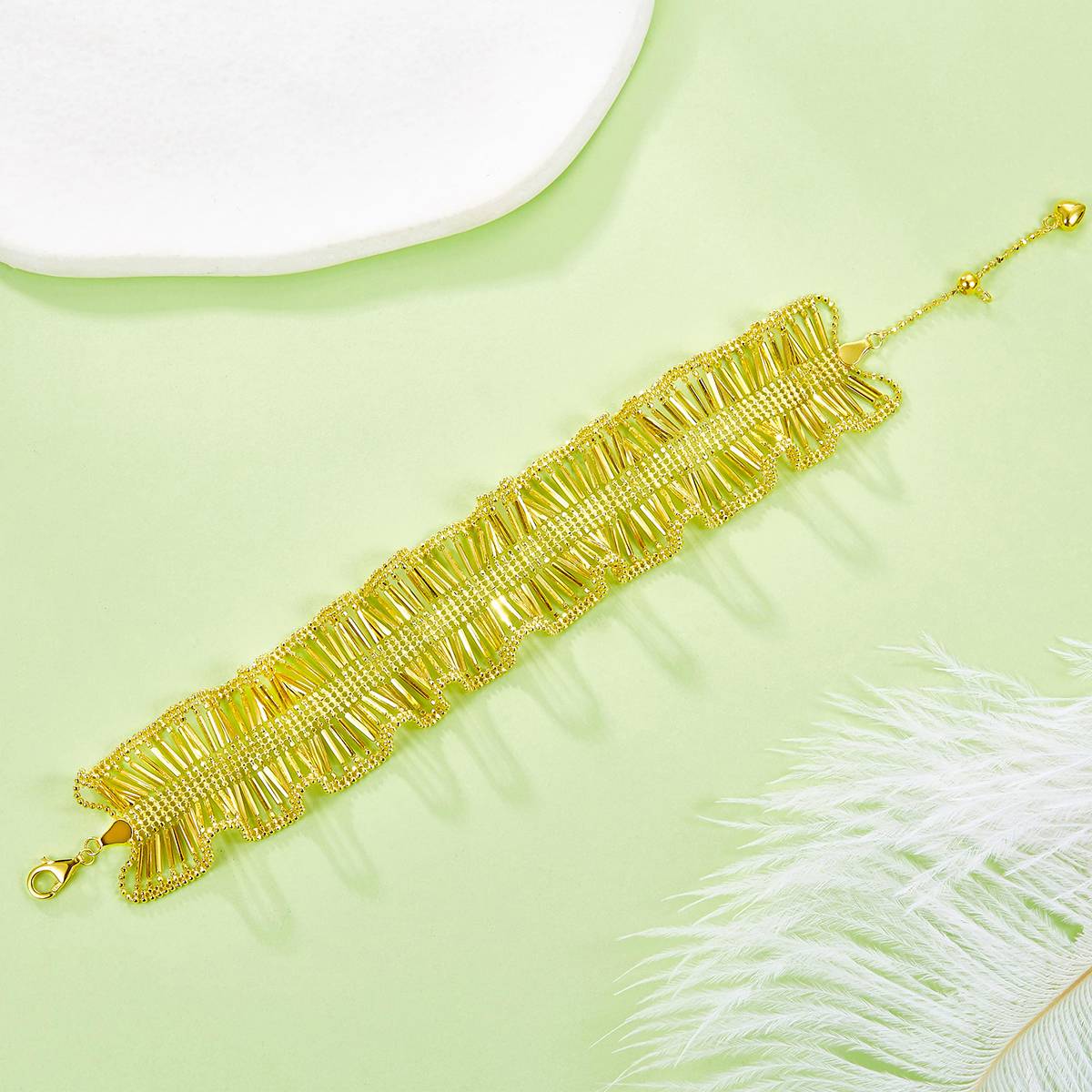 B018款S925银镀18K金意大利蕾丝编织工艺高级Affordable Luxury闪亮Bracelet
