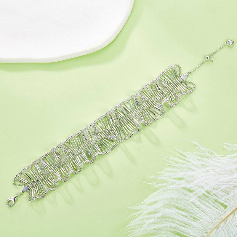 B018款S925银镀18K金意大利蕾丝编织工艺高级Affordable Luxury闪亮Bracelet