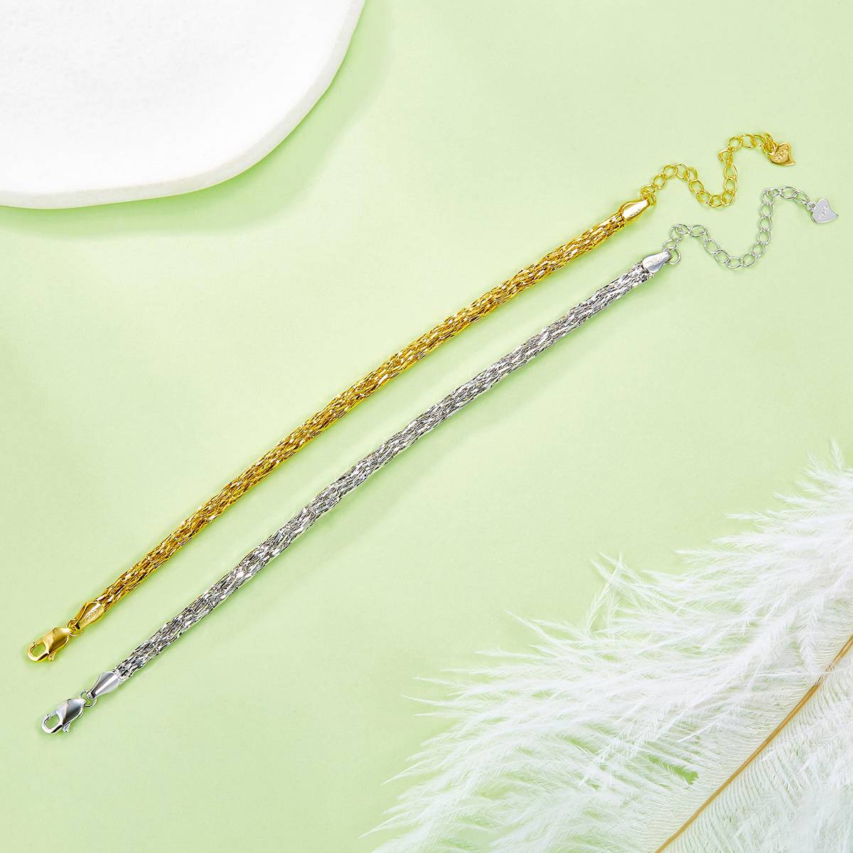 B017款S925银镀18K金意大利蕾丝编织工艺Bracelet