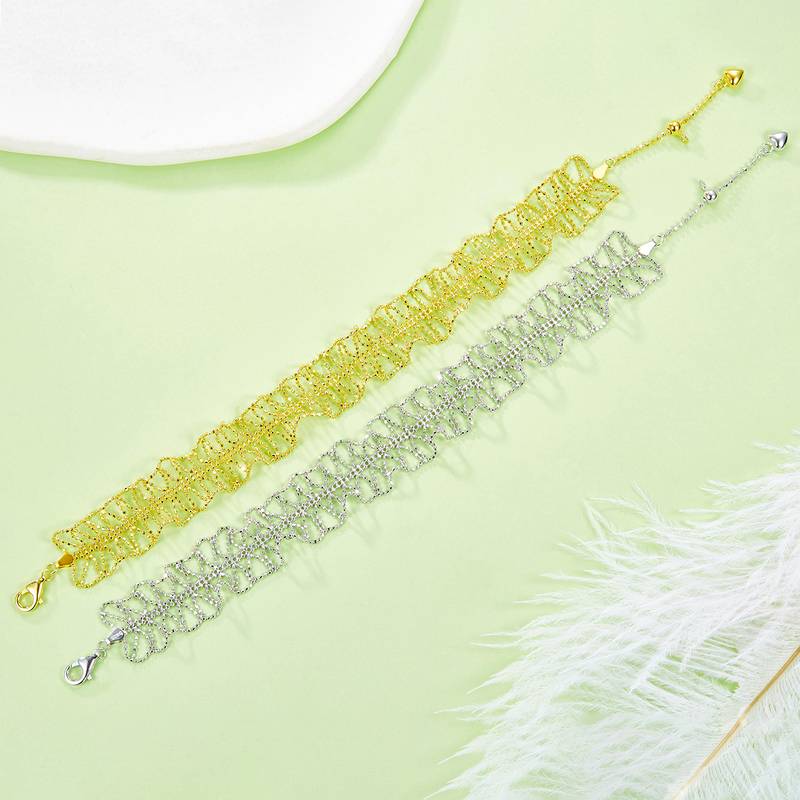 B016款S925银镀18K金意大利编织工艺波浪蕾丝Bracelet