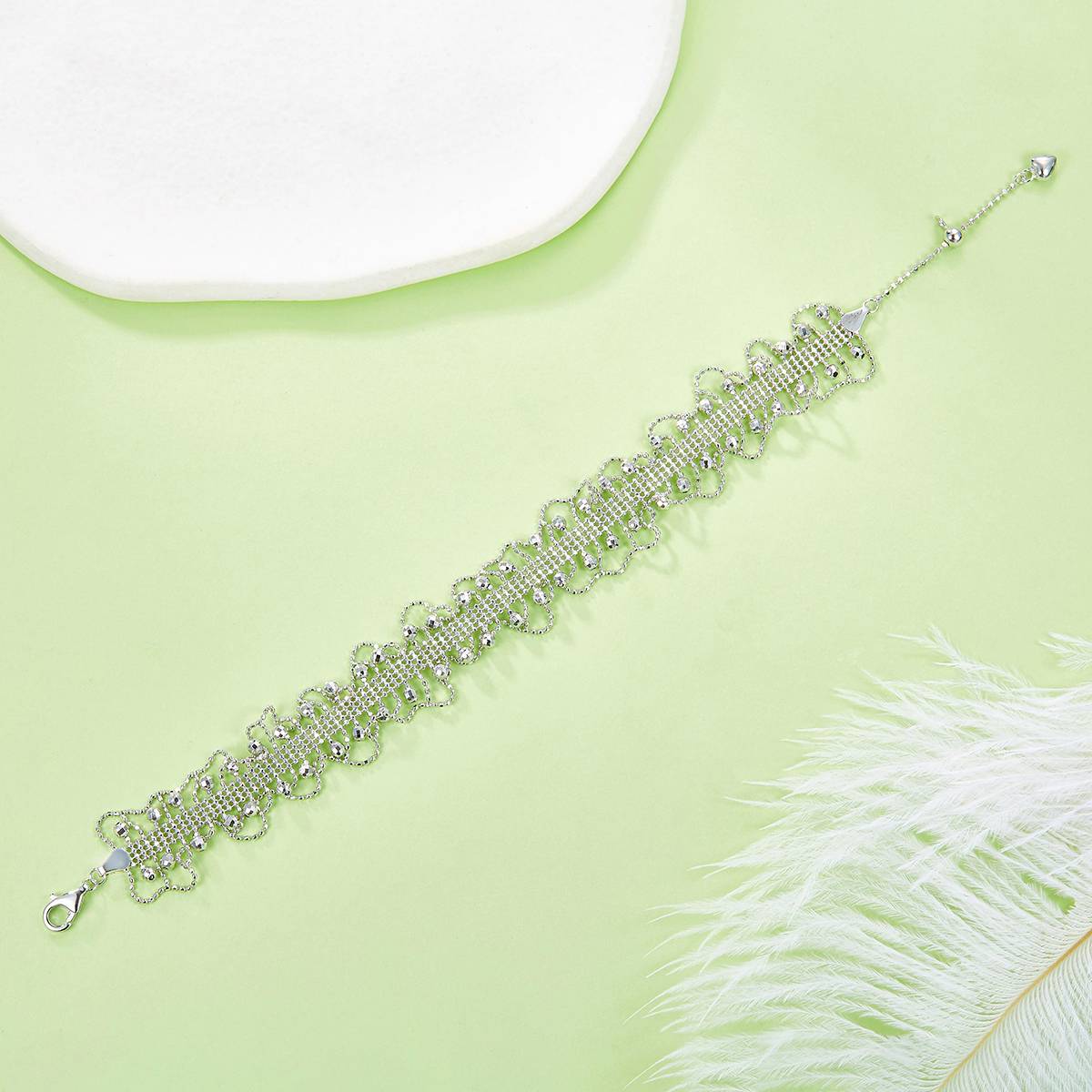 B015款S925银镀18K金意大利蕾丝编织工艺波浪闪珠Bracelet