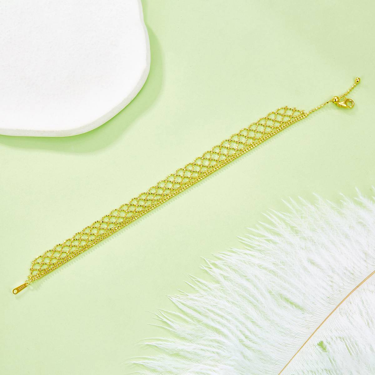 B014款S925银镀18K金意大利蕾丝编织工艺Bracelet