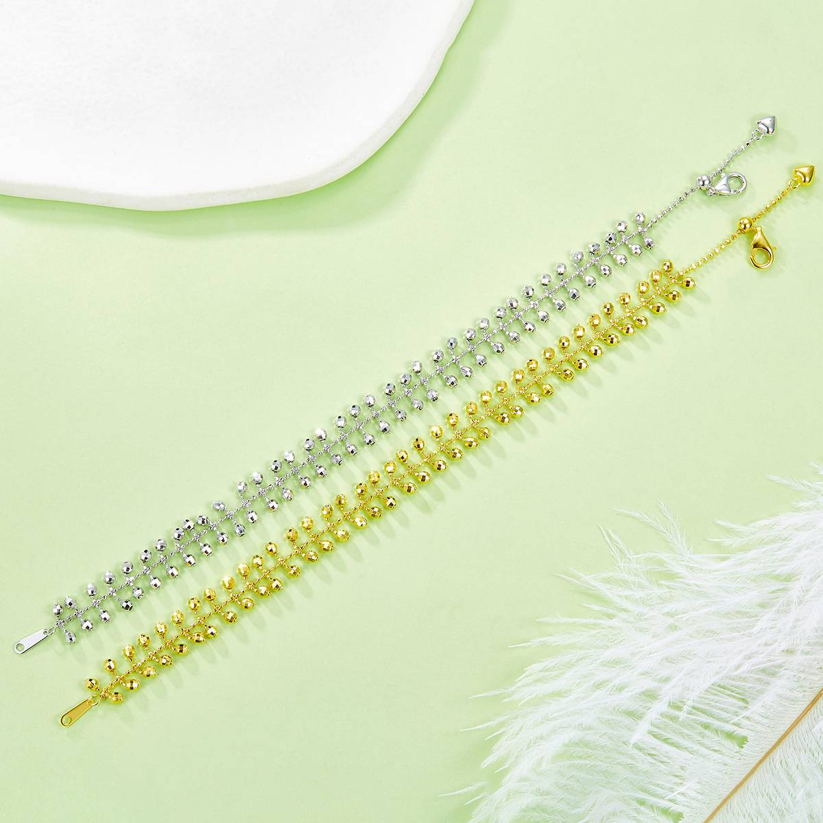 B012款S925银镀18K金意大利蕾丝编织工艺灵动闪珠Bracelet