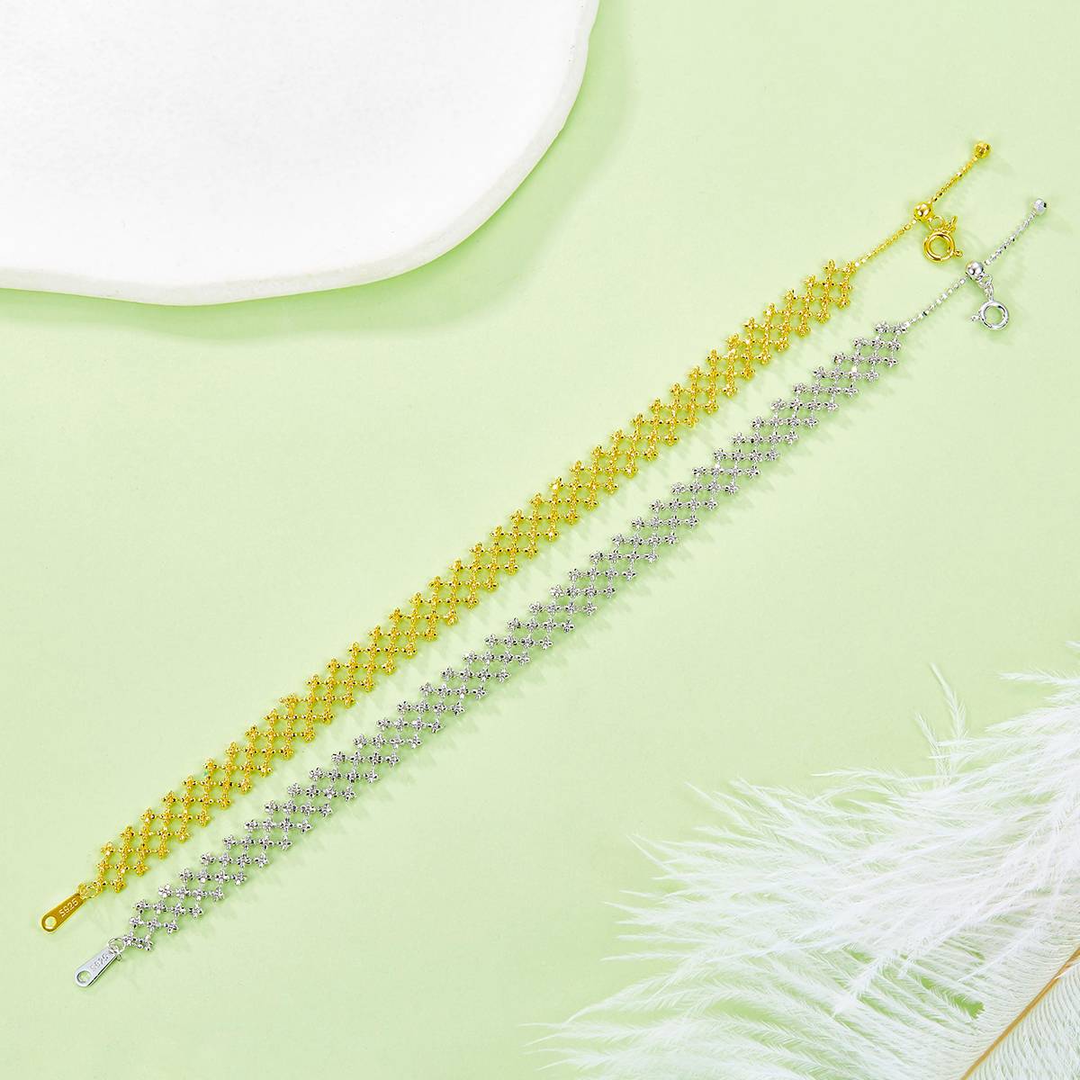 B011款S925银镀18K金意大利蕾丝编织工艺Bracelet