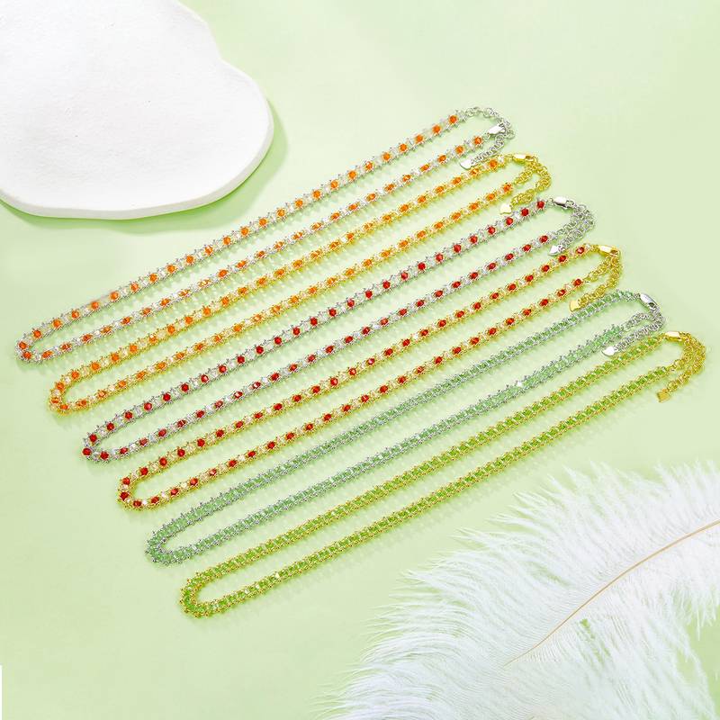 K028/29/26款S925银镀18K合成水晶意大利编织Necklace