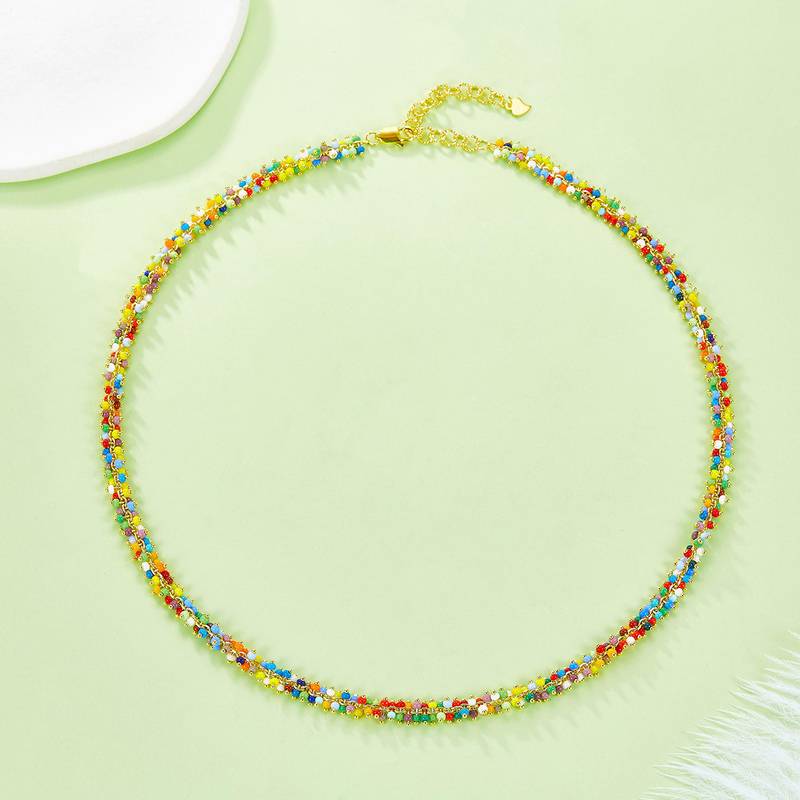 K027款S925银镀18K五彩缤纷彩珠Necklace
