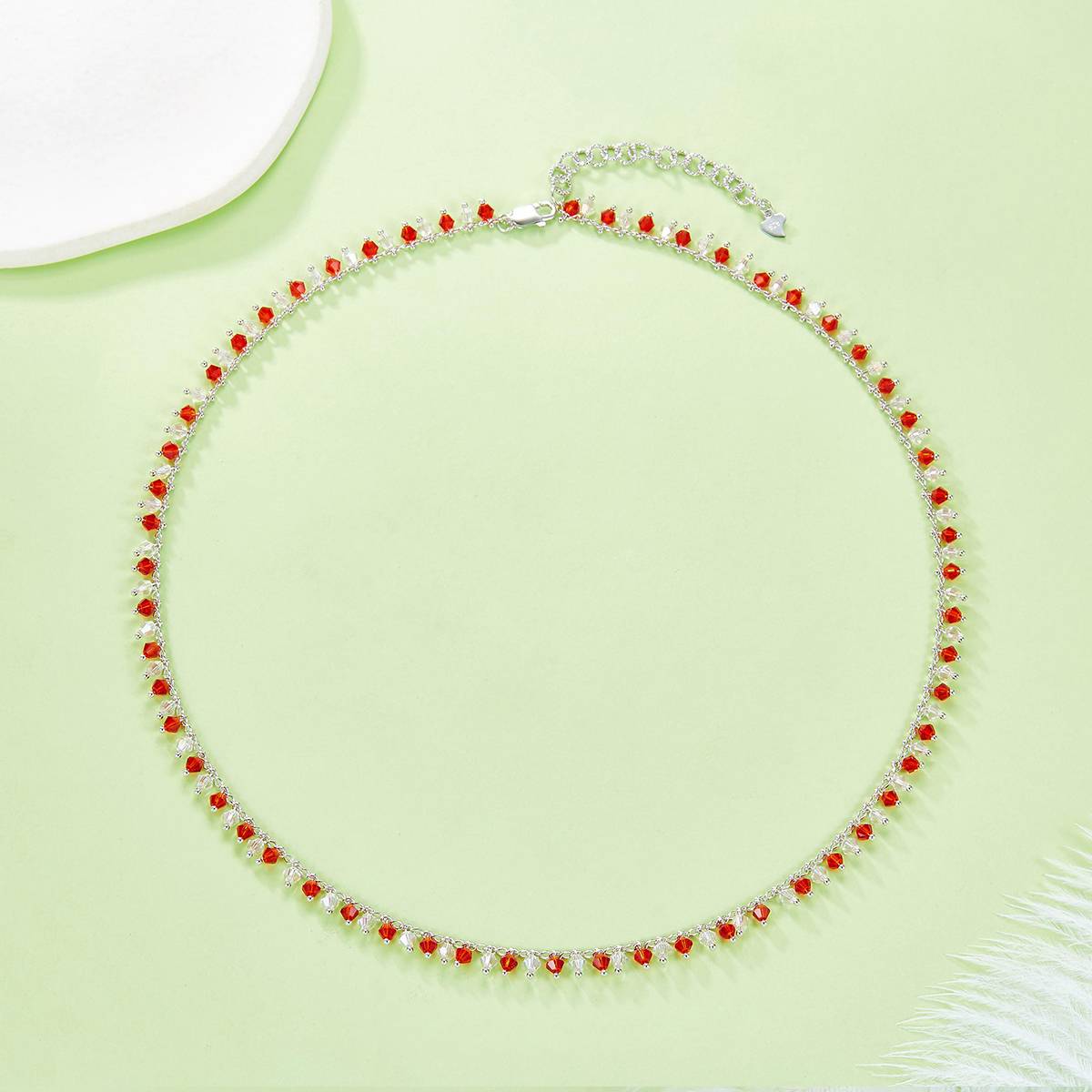 K025款S925银镀18K金吊款红白色合成水晶灵动Necklace