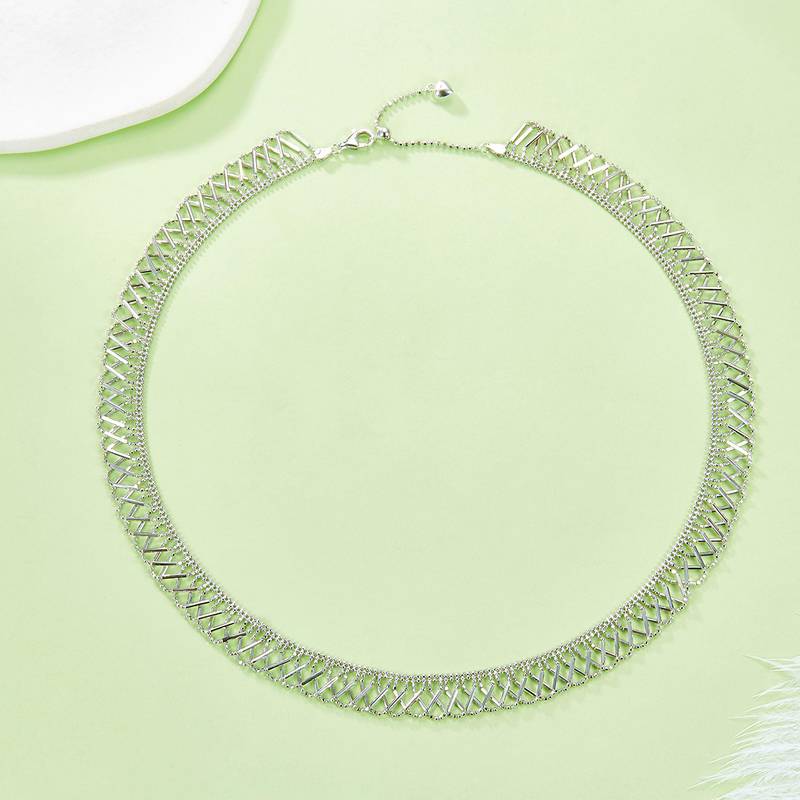 K024款S925银镀18K金意大利蕾丝编织工艺闪亮Necklace