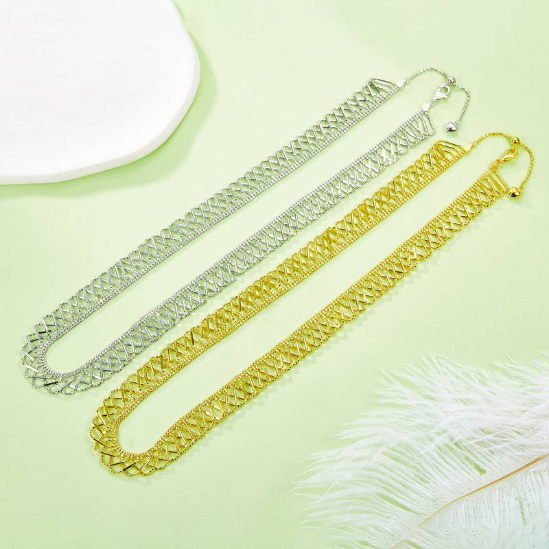 K024款S925银镀18K金意大利蕾丝编织工艺闪亮Necklace