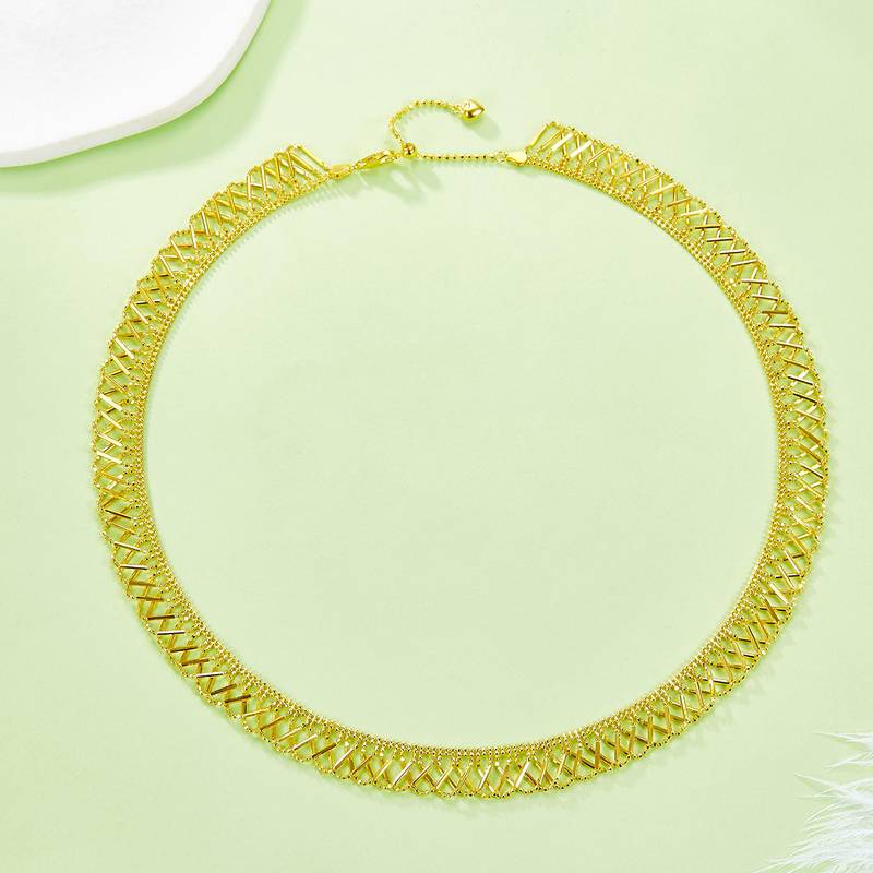 K024款S925银镀18K金意大利蕾丝编织工艺闪亮Necklace