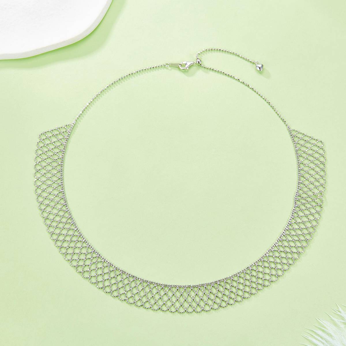 K023款S925银镀18K金意大利蕾丝编织工艺项链