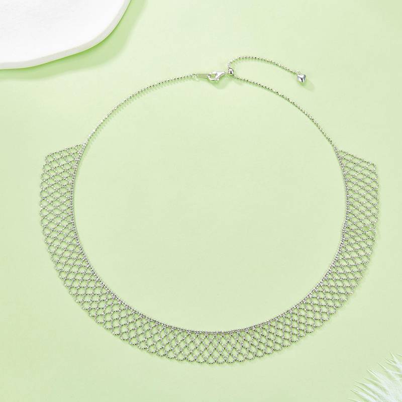 K023款S925银镀18K金意大利蕾丝编织工艺Necklace