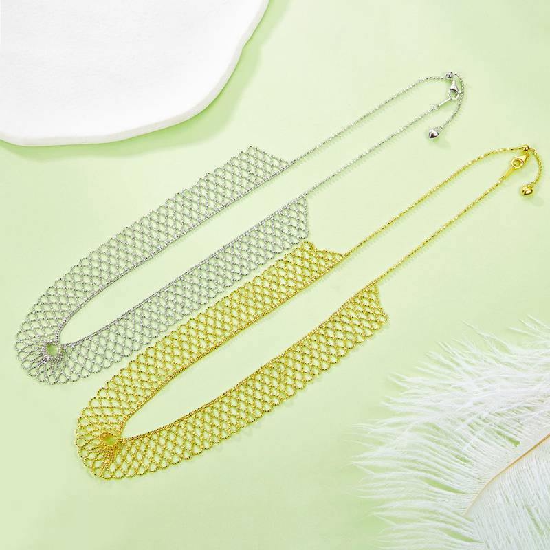 K023款S925银镀18K金意大利蕾丝编织工艺Necklace