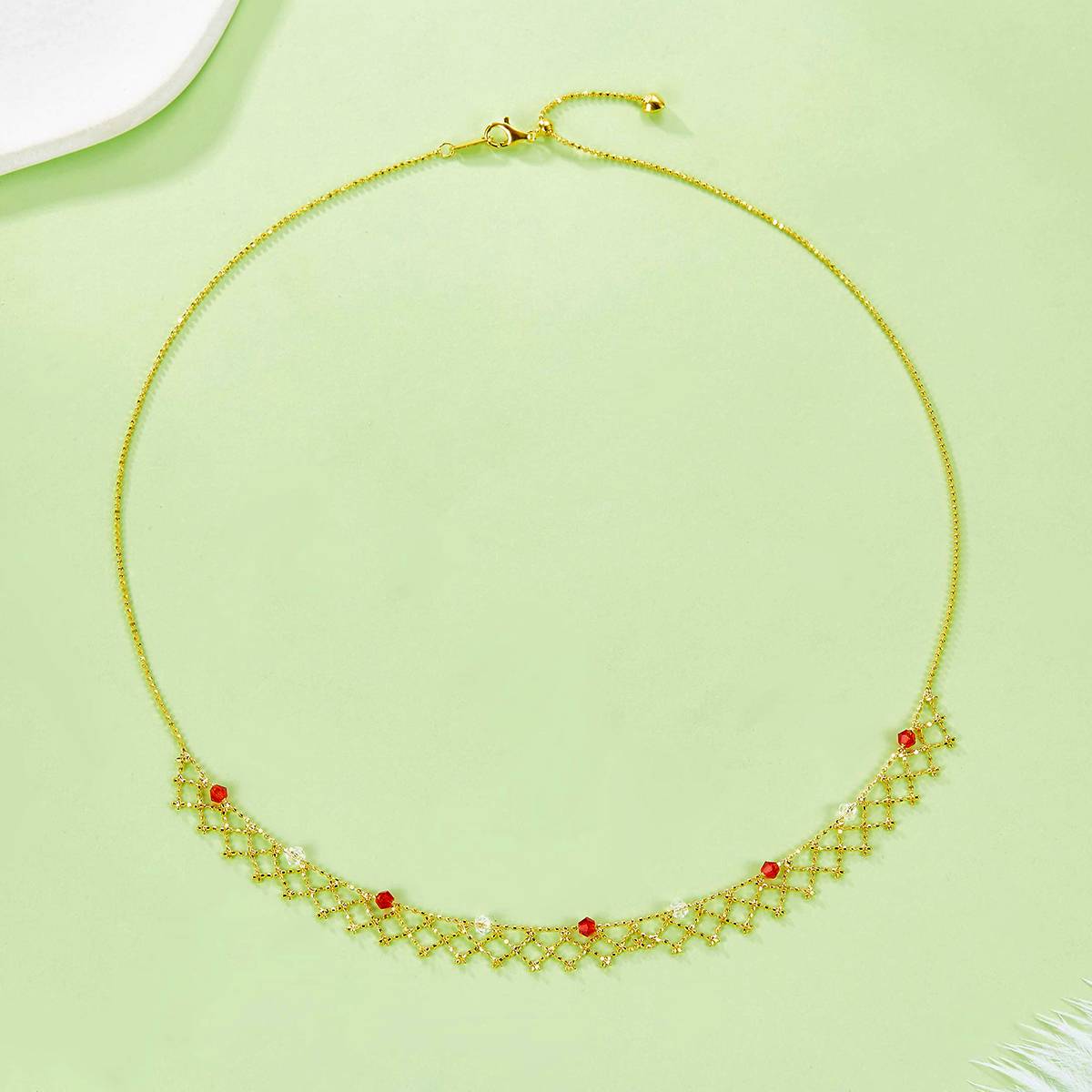 K014/15/22款S925银镀18K金意大利蕾丝编织工艺合成水晶Necklace