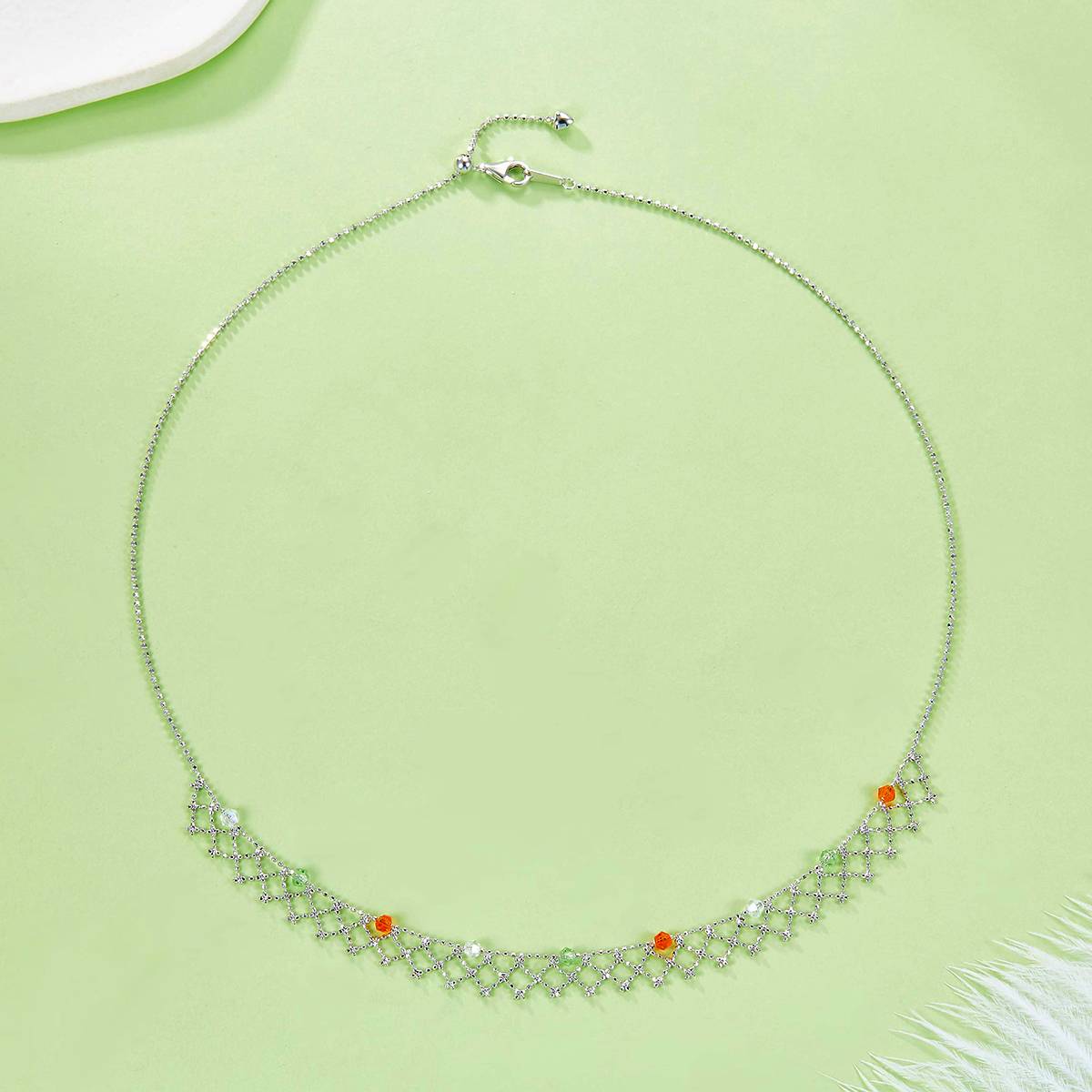 K014/15/22款S925银镀18K金意大利蕾丝编织工艺合成水晶Necklace