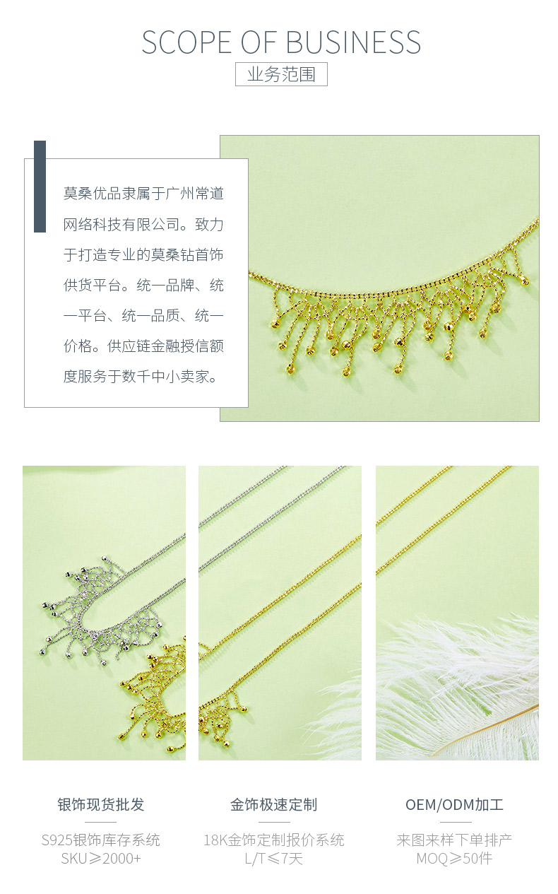 K021款S925银镀18K金意大利蕾丝编织工艺流苏闪珠项链 - 3