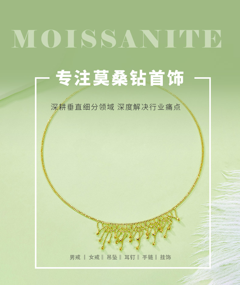 K021款S925银镀18K金意大利蕾丝编织工艺流苏闪珠项链 - 1