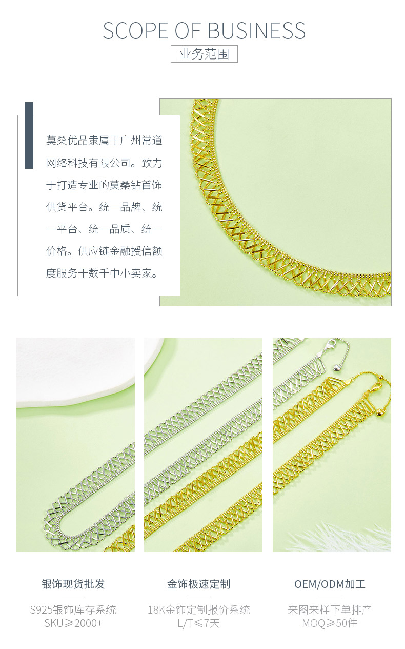 K024款S925银镀18K金意大利蕾丝编织工艺闪亮项链 - 3