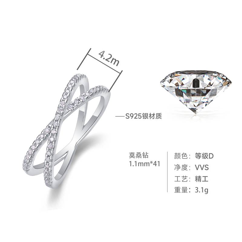 R13178款S925银镀18K白金Women's RingMoissanite厘石0.246ct
