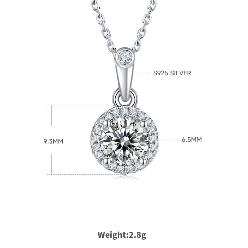 Affordable Luxury圆形S925银镀白金MoissanitePendantStud Earring套装