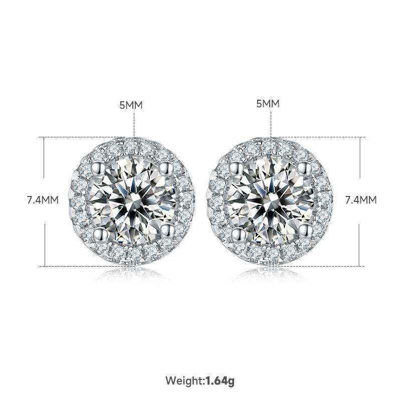 Affordable Luxury圆形S925银镀白金MoissanitePendantStud Earring套装